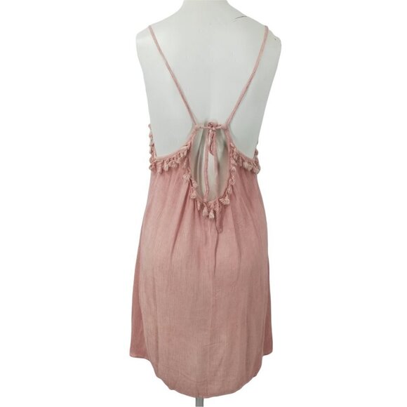 Francescas Swim Fringe Boho Coverup Size L Pink Tassle Sheer Tie Back Festival - Picture 4 of 12